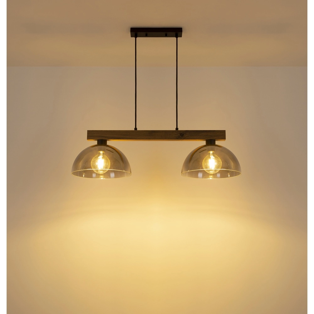 Lampe pendante de campagne Romy 2-noir clair avec bois Globo 9007371583355