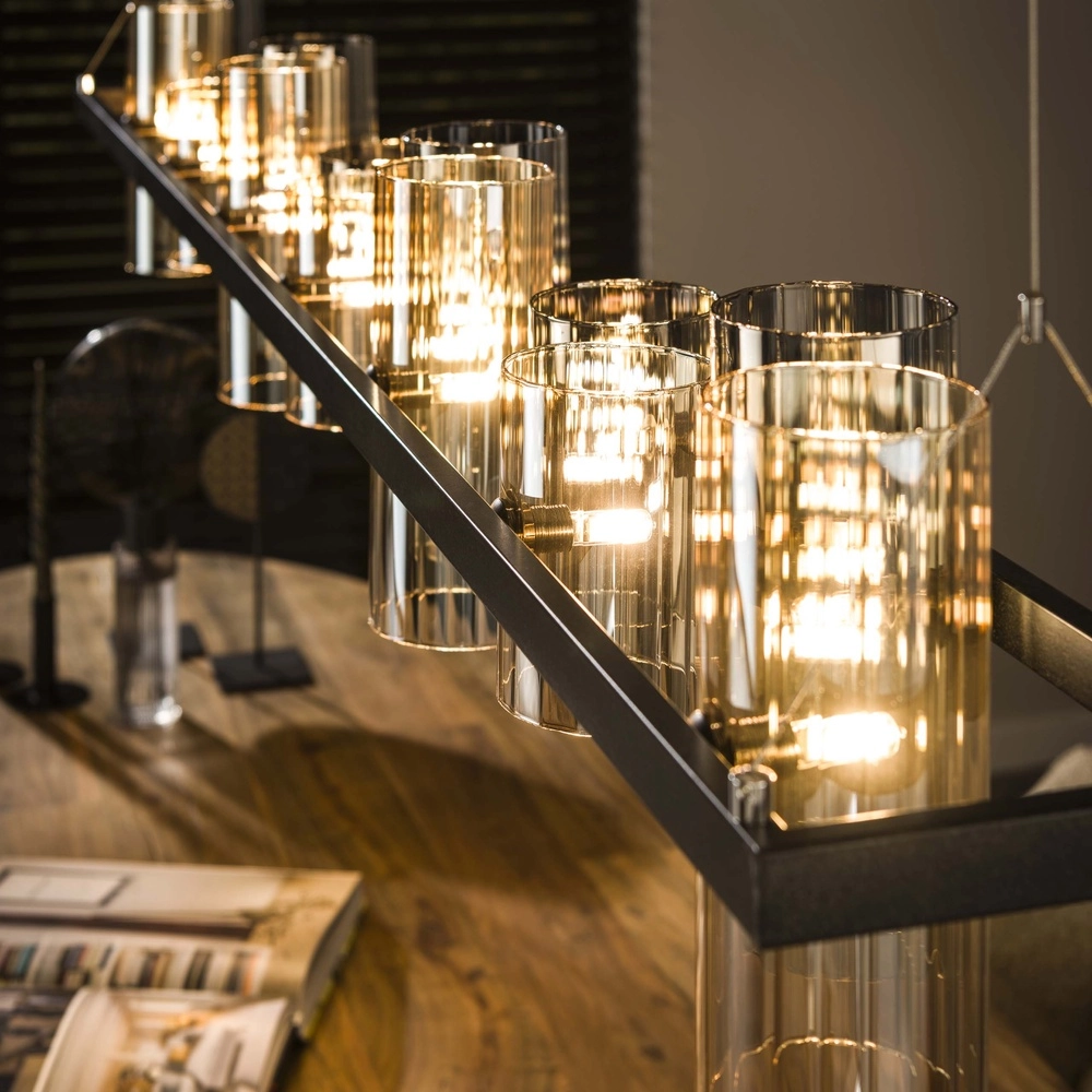 Lampe suspendue Cylinder 190 cm - verre fumé et ambré Lyora 8716803512450