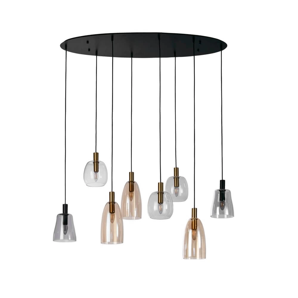 Lampe suspendue 8 lumières Divine plusieurs couleurs de verre