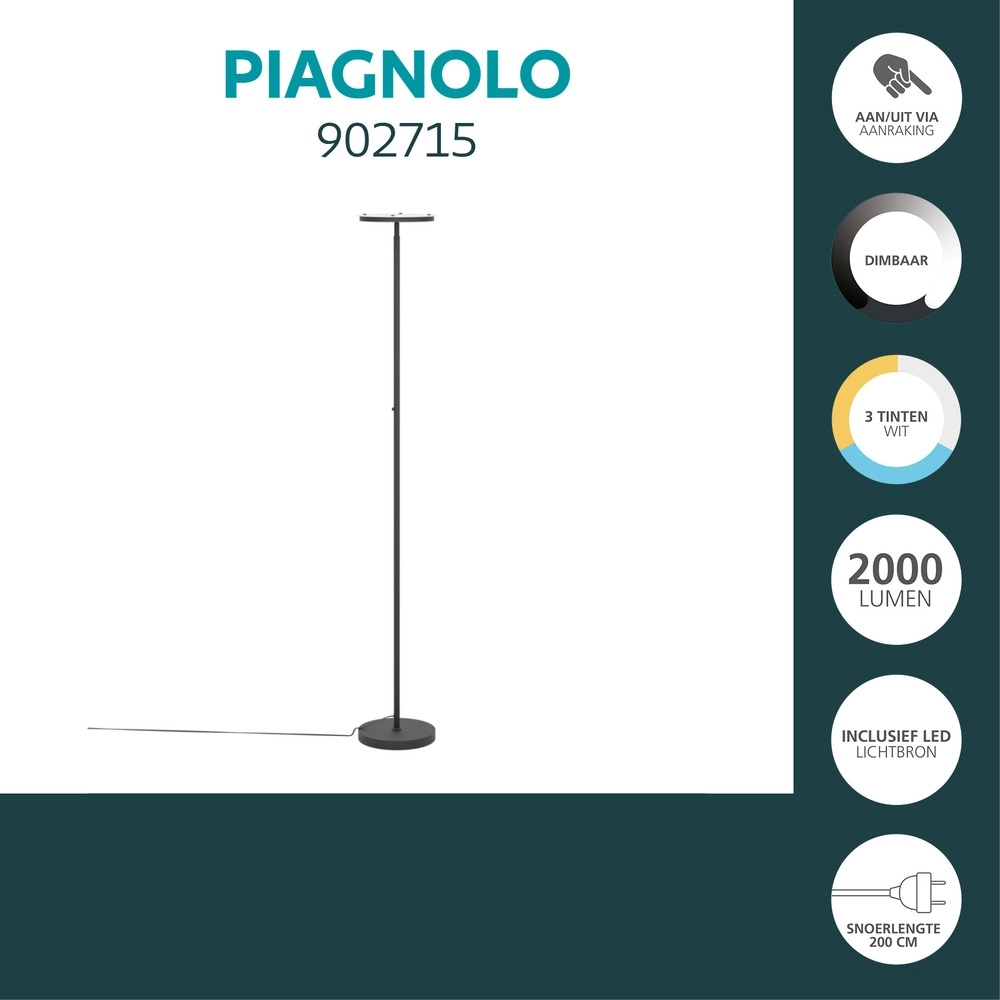 Lampadaire de conception Piagnolo Noir Eglo 9008606399390
