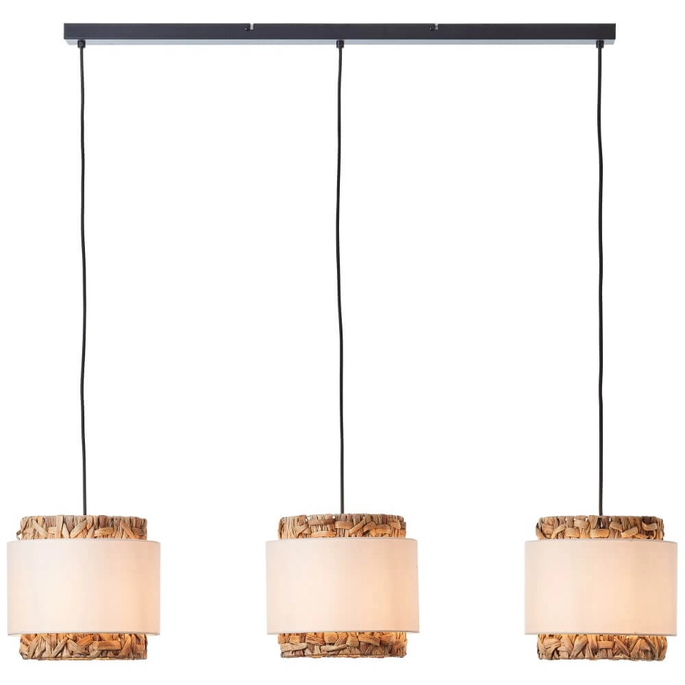 Lampe suspendue pour salle à manger Waterlilly rotin avec tissu blanc