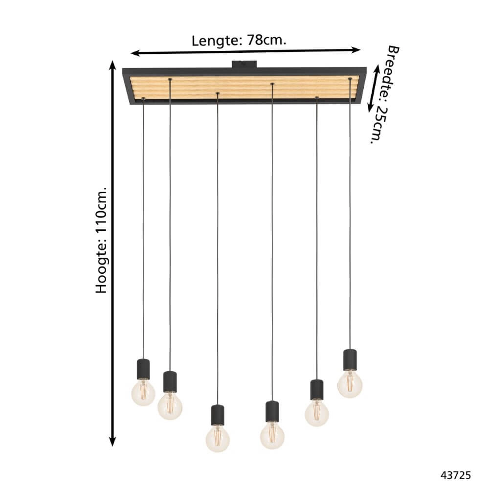 Lampe suspendue 6 lumières Consett noir avec du bois Eglo 9002759437251