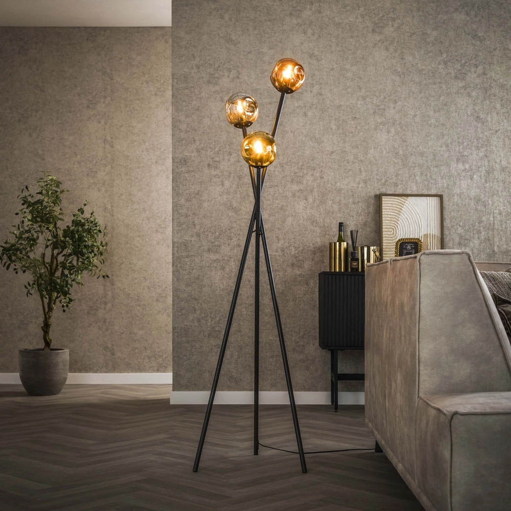 Lampe sur pied trépied Molecule avec des boules de verre