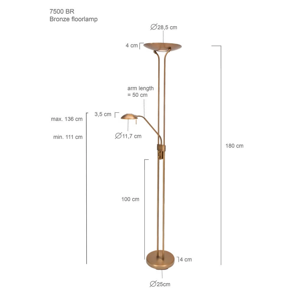 Lampadaire LED mexlite Up 180cm - Brun bronze 3000K Steinhauer 8712746096347