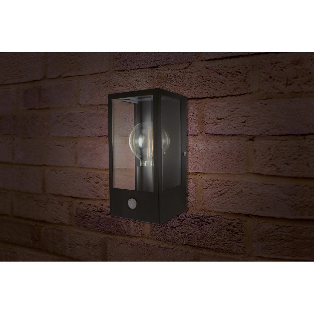 Lampe extérieure noire Prato E27 - verre - avec détecteur de mouvement