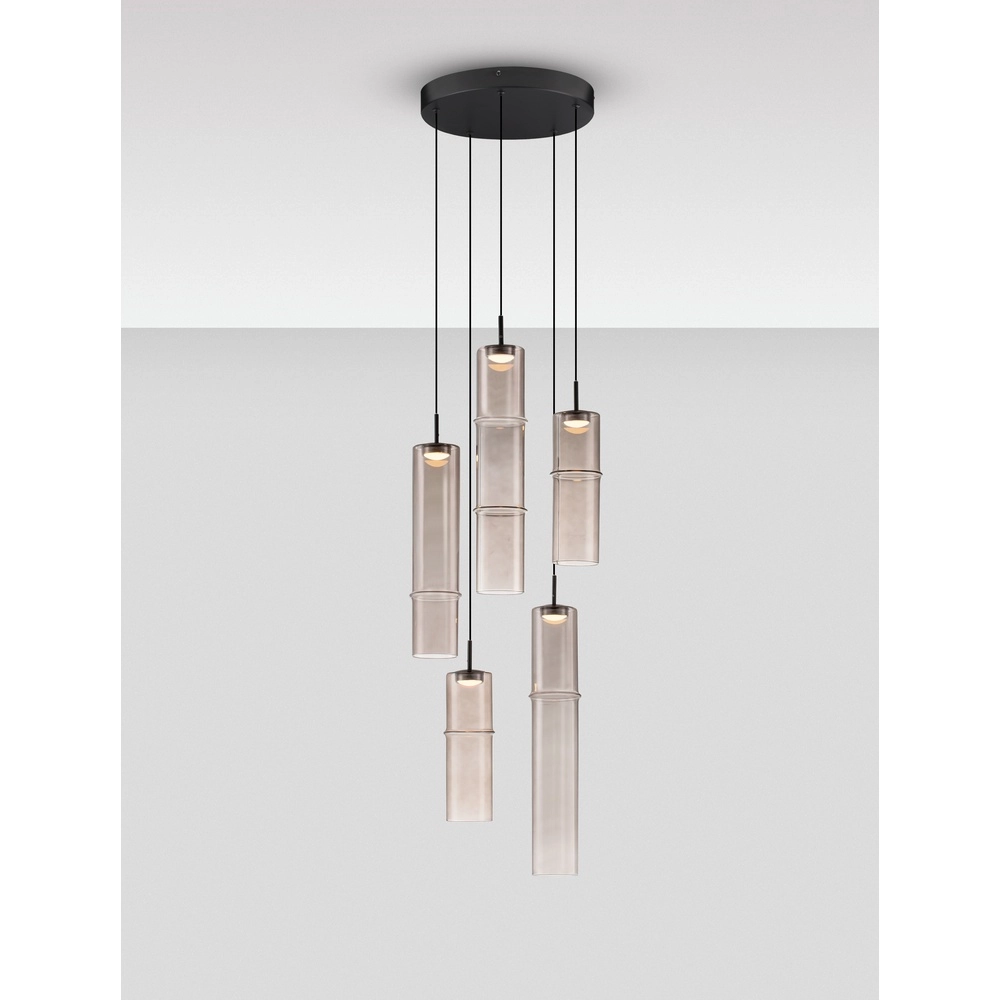Suspension unique Sano Verre fumé rond à 5 lumières Lyora 5212017474056