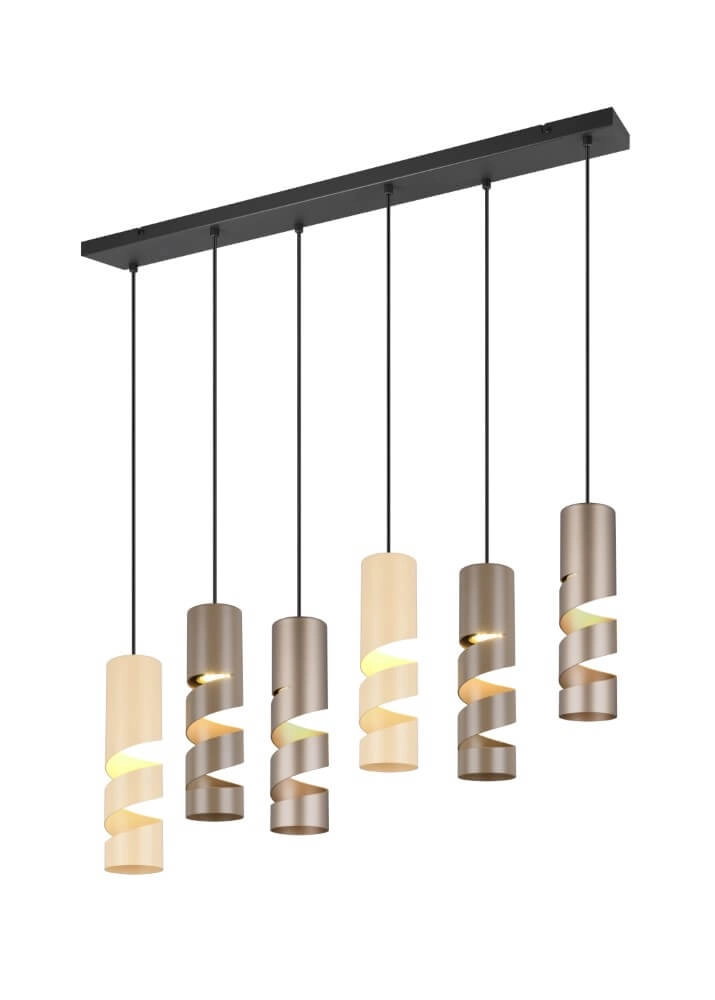 Lampe à suspension tube 6 lumières Stream nuances brunes Lampe à suspension tube 6 lumières Stream nuances brunes