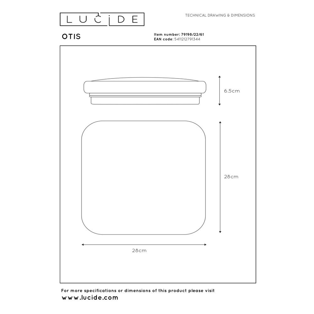 Lumière carrée au plafond Otis 28 cm de blanc Lucide 5411212791344