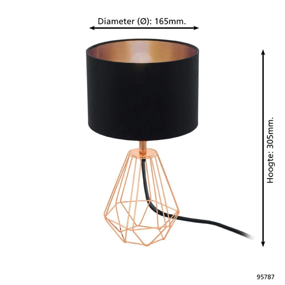 Lampe de table Carlton 2 cuivre rouge avec du noir Eglo 9002759957872