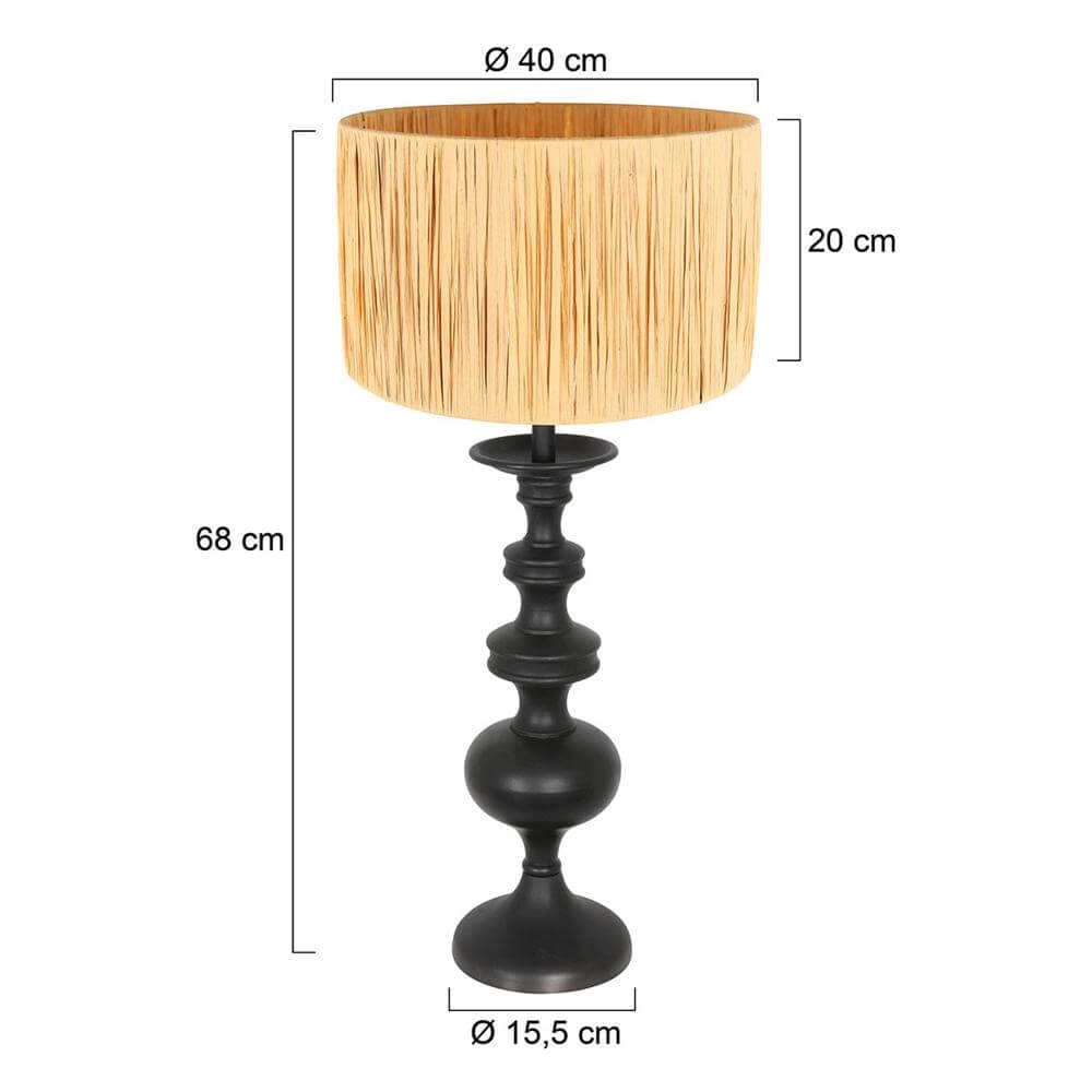 Lampe de table Lyons noir avec abat-jour paille Steinhauer 8712746172492