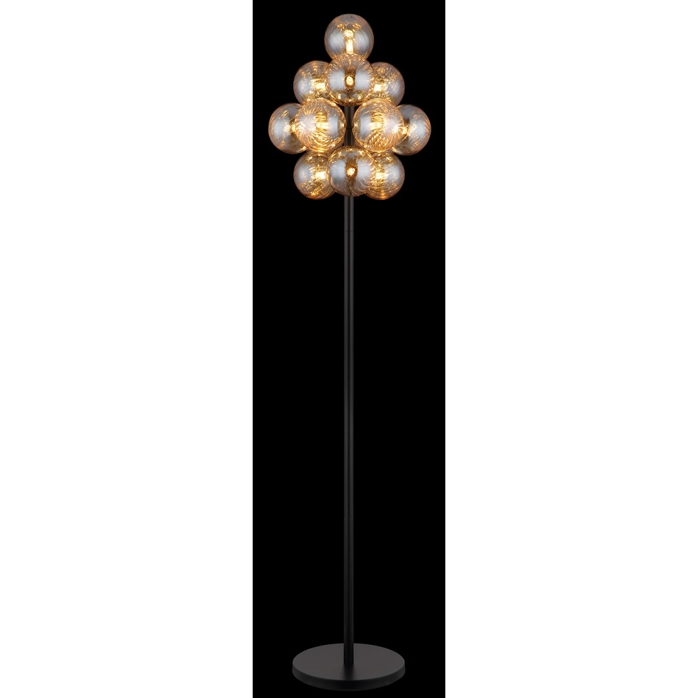 Lampe sur pied noire Conor avec verre ambré Globo 9007371512171