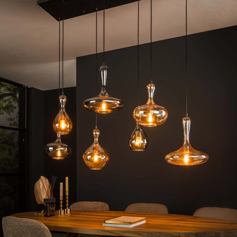 Lampe pendante de conception Karaf 7 verres - ambre et fumée