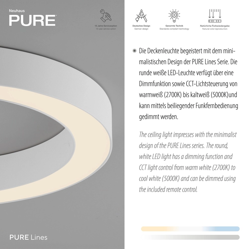 Lampe de plafond LED élégante Pure Lines Round Ø 35cm - blanc Paul Neuhaus 4012248395226