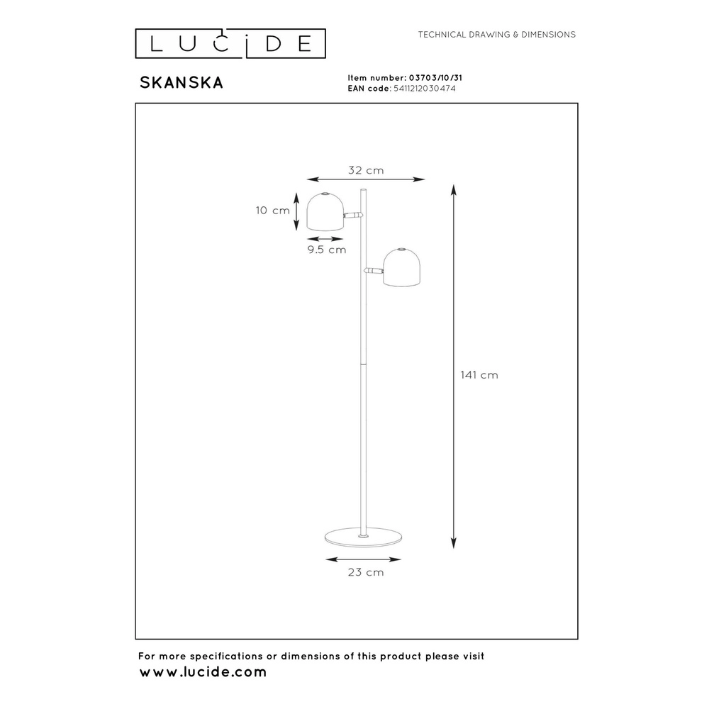 Lampe de pied Skanska Blanc à deux lumières Lucide 5411212030474
