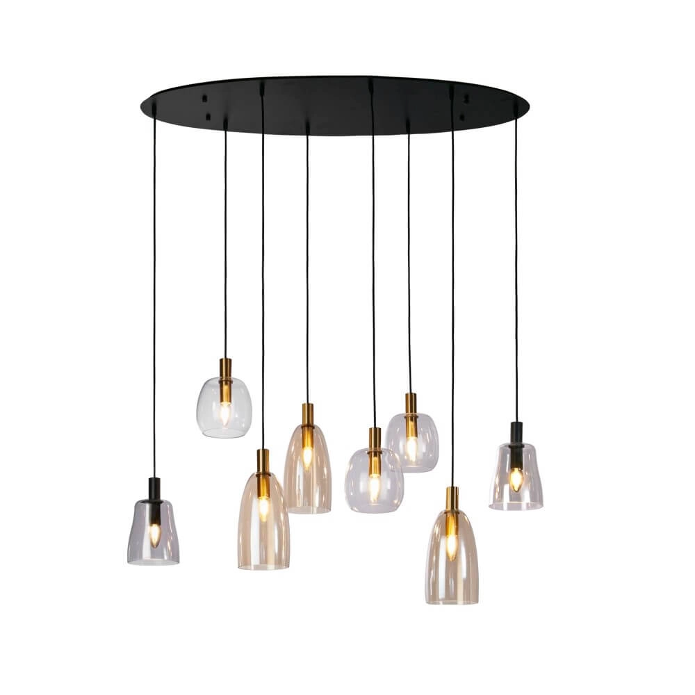 Lampe suspendue 8 lumières Divine plusieurs couleurs de verre Searchlight 5053423250663