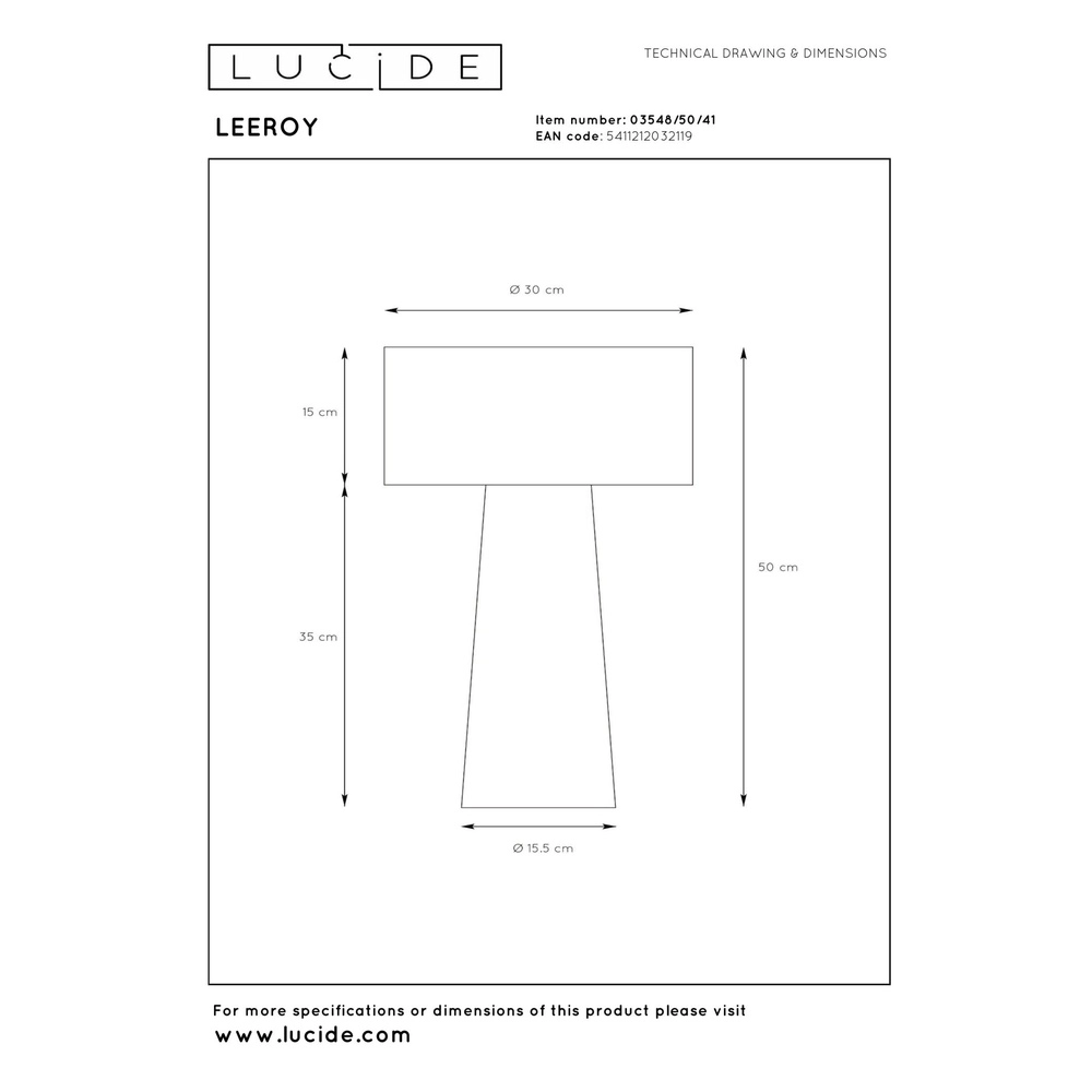 Lampe de table Leeroy taupe Ø 30 cm Lucide 5411212032119