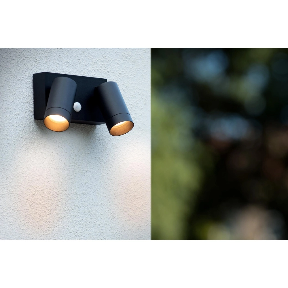 Projecteur mural Taylor Double IP54 avec capteur noir Lucide 5411212092717