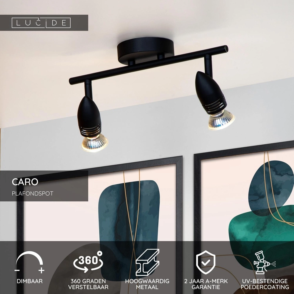 Projecteur de plafond Caro 2-noir clair Lucide 5411212134233