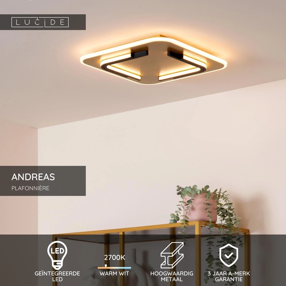 Conception de plafonds Andreas 40 x 40cm - 30W noir avec or Lucide 5411212441751