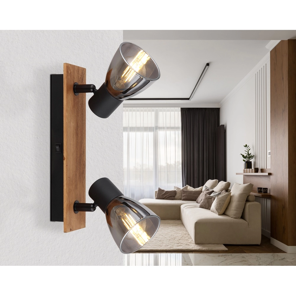 Lampe de plafond Claude 2-noir clair avec bois Globo 9007371443208
