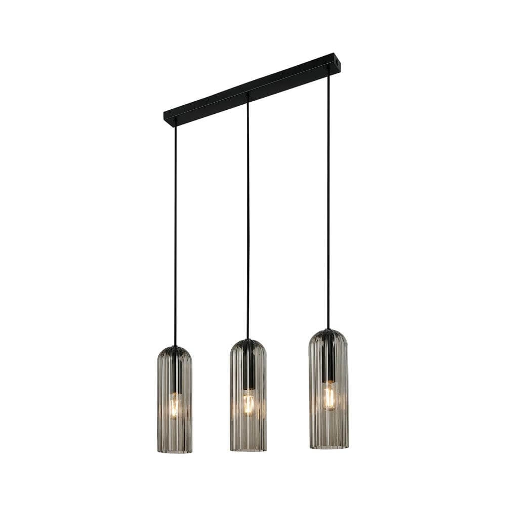 Suspension 3 lumières Miella noir avec verre fumé
