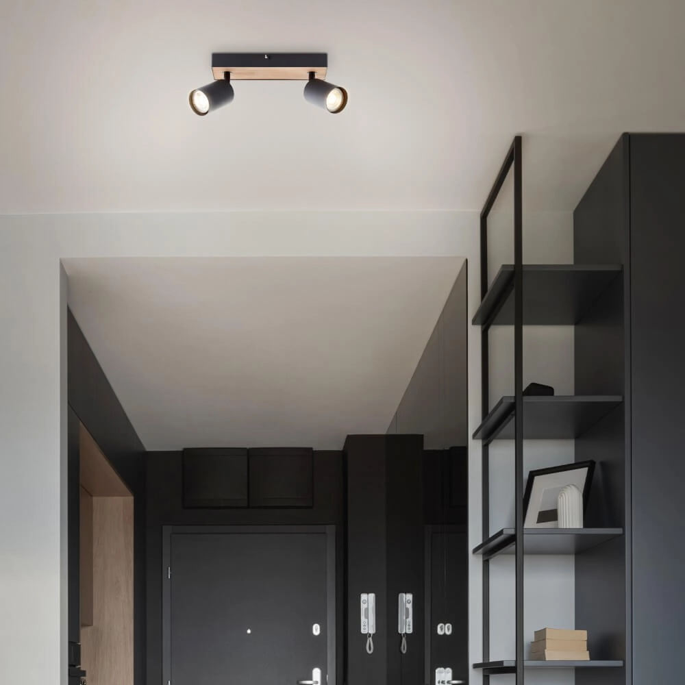 Lampe à 2 lumières Jello Wood noir avec du bois Brilliant 4004353428388