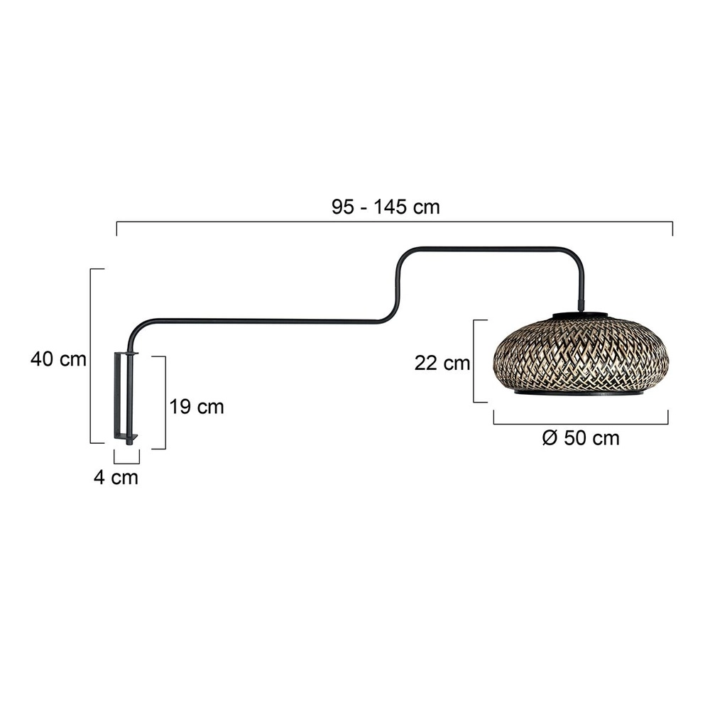 Applique murale Bloeba noir avec capuche en rotin Steinhauer 8712746183016