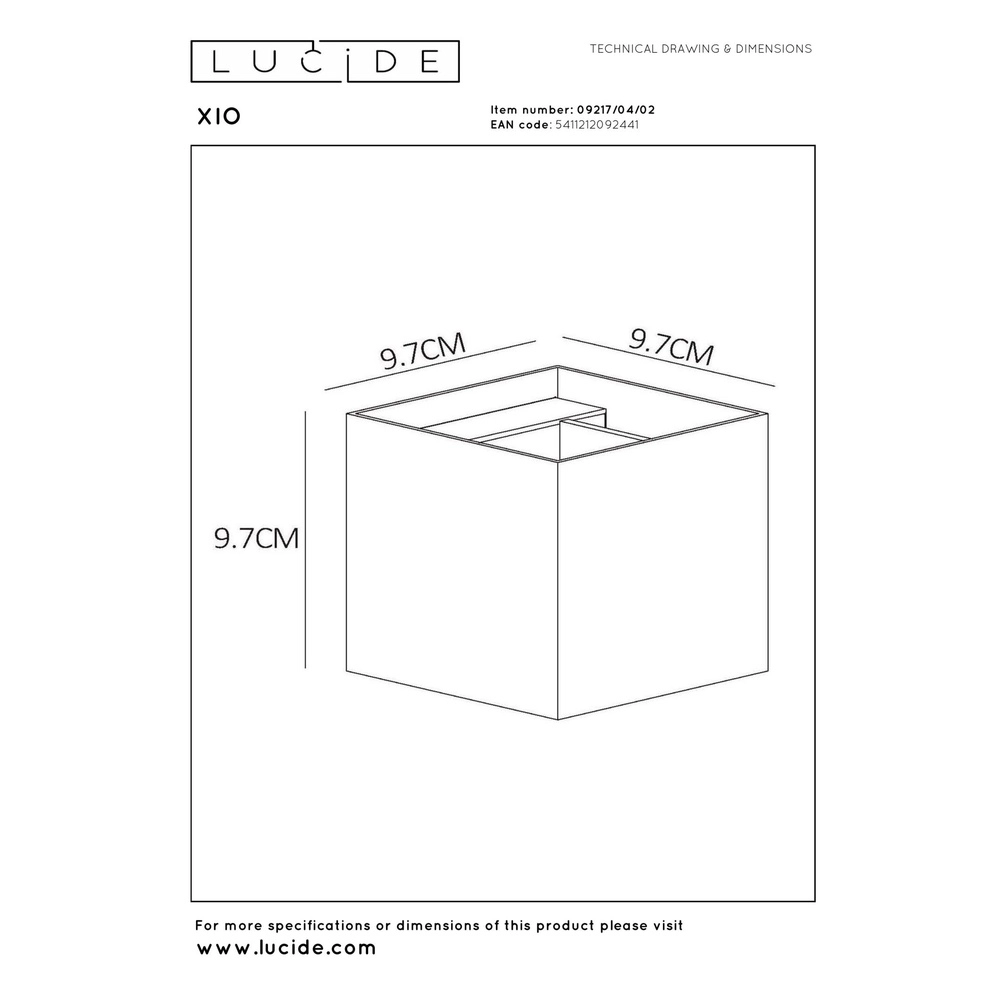 Projecteur mural carré Xio 2700K or Lucide 5411212092441