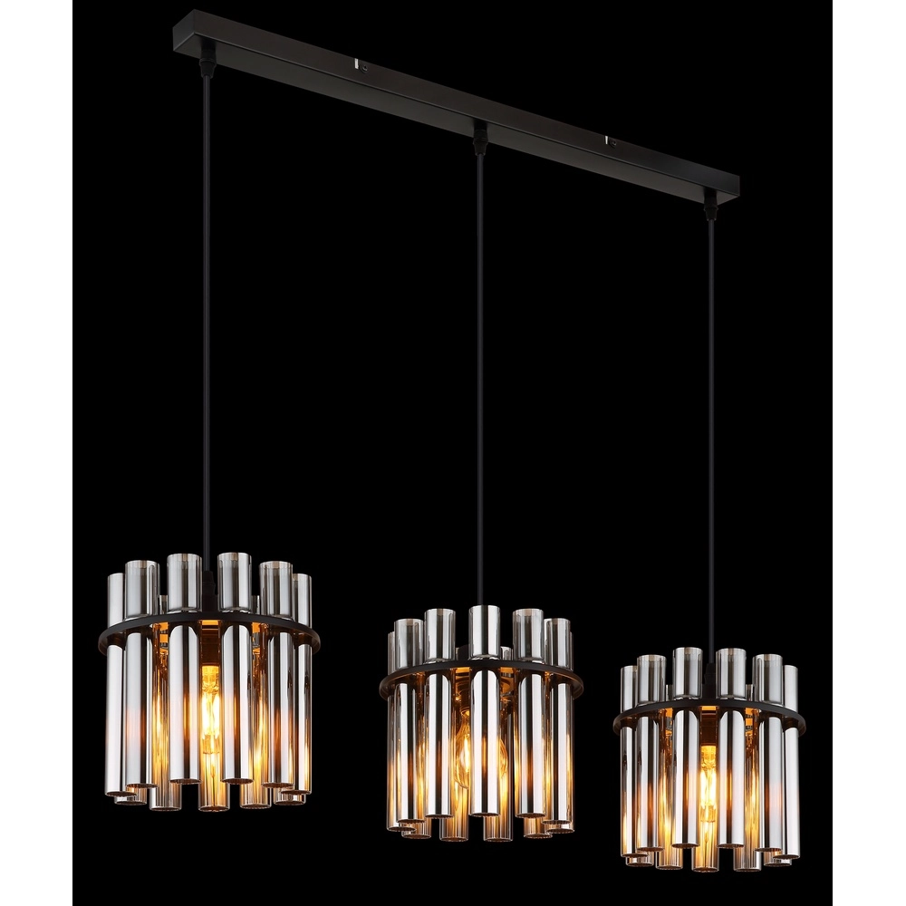 Lampe pendante à 3 lampes Gorley II noir avec des tiges en verre Globo 9007371589111
