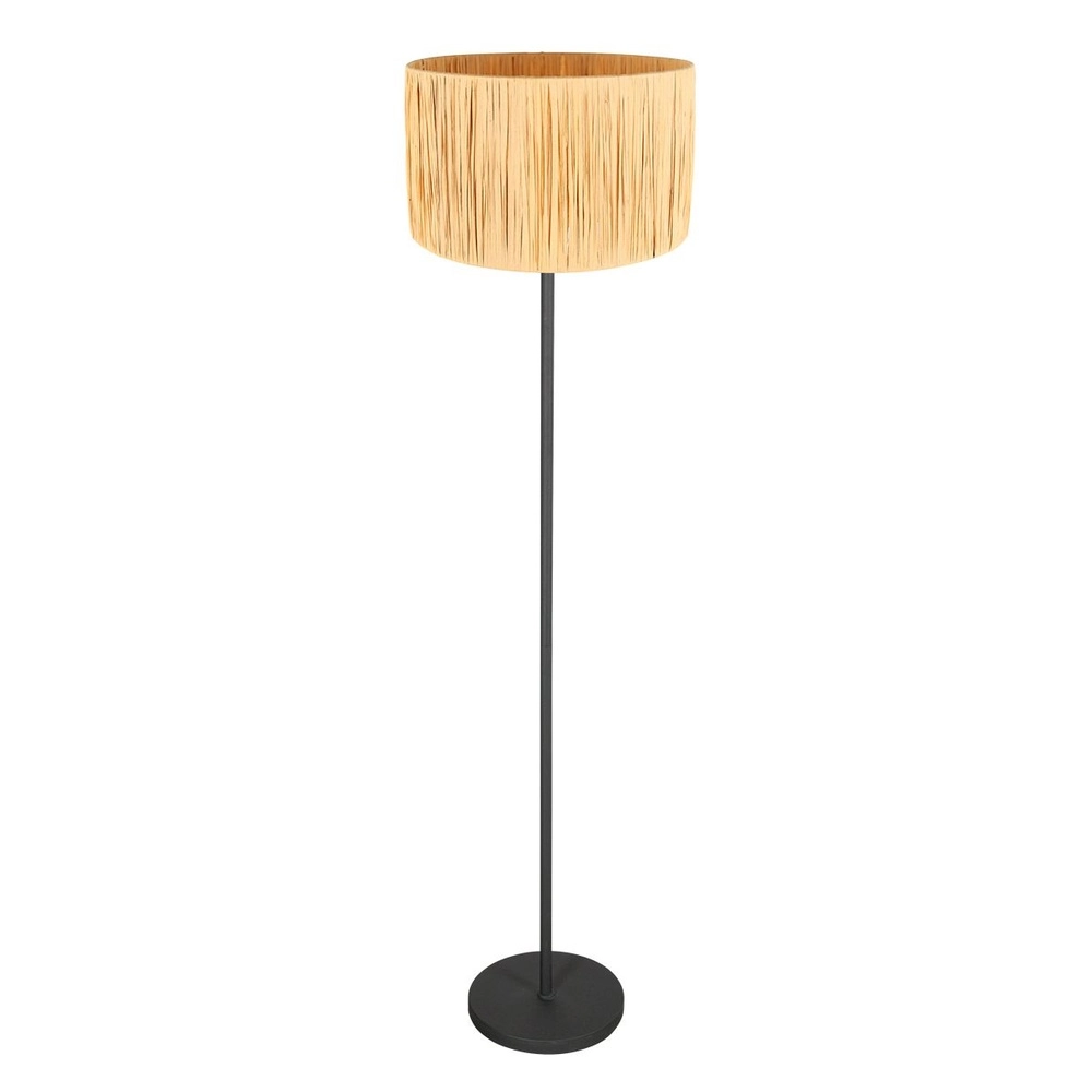 Lampadaire noir Noor avec capot en paille Steinhauer 8712746182330