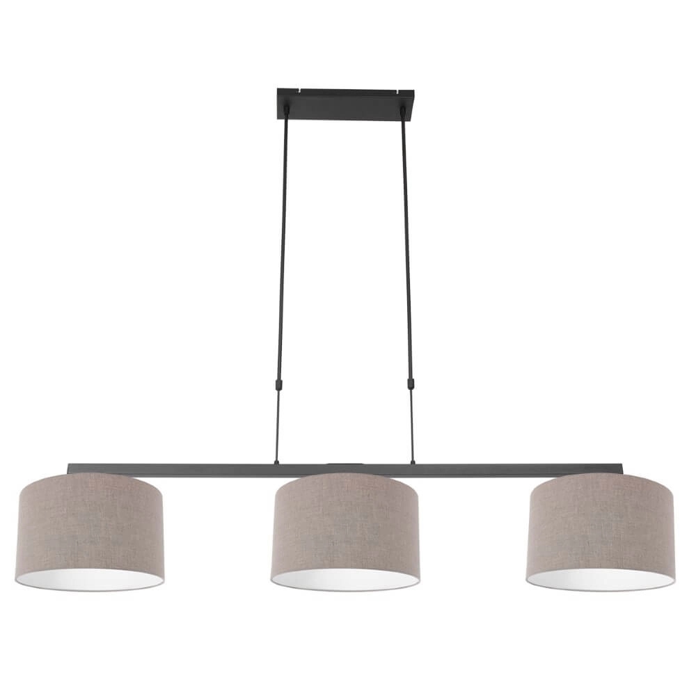 Lampe suspendue noire Stang avec des nuances de lin taupe