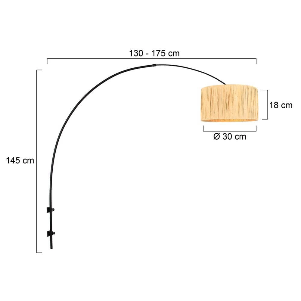 Applique murale Sparkled Light noir avec abat-jour paille Steinhauer 8712746171778