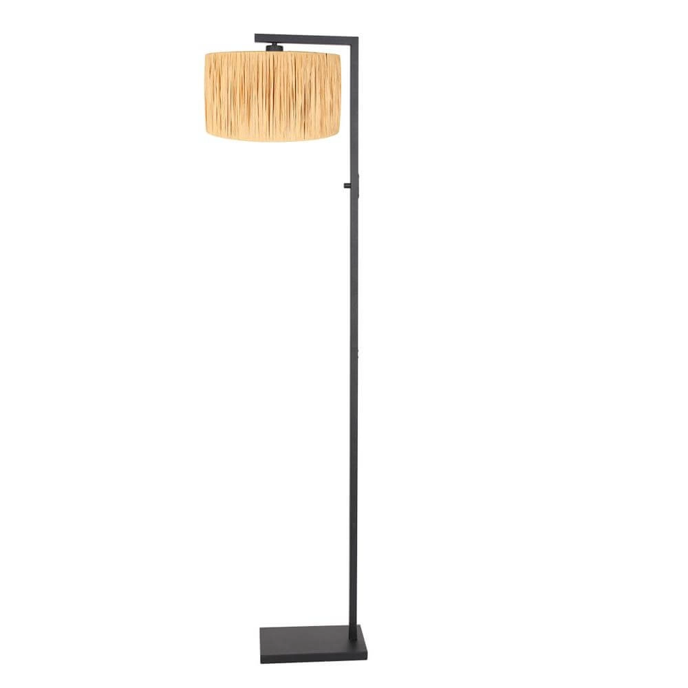 Lampadaire Stang noir avec abat-jour paille Steinhauer 8712746172058