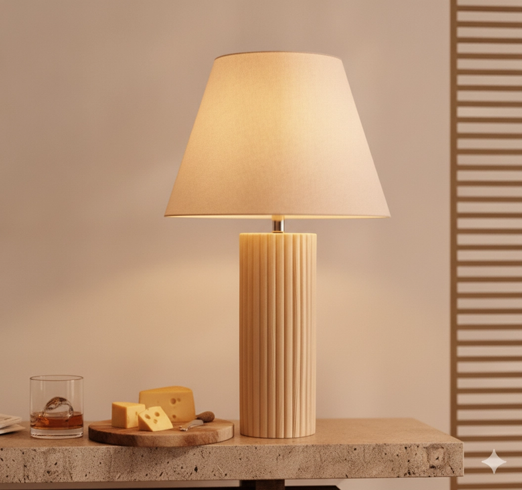 Lampe de table Bacco Beige avec abat-jour blanc