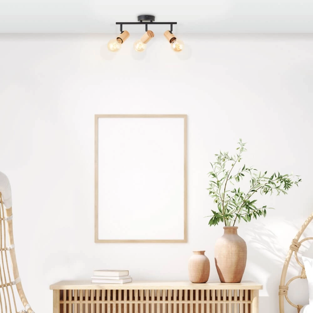 Plafonnier Kerry 3 lumières noir avec bois Brilliant 4004353409035