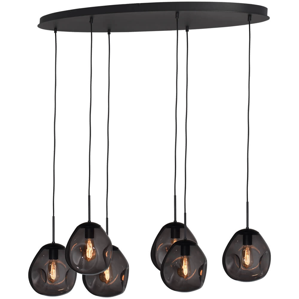 Lampe suspendue Lava Oval 6x verre à fumée Ø 24cm