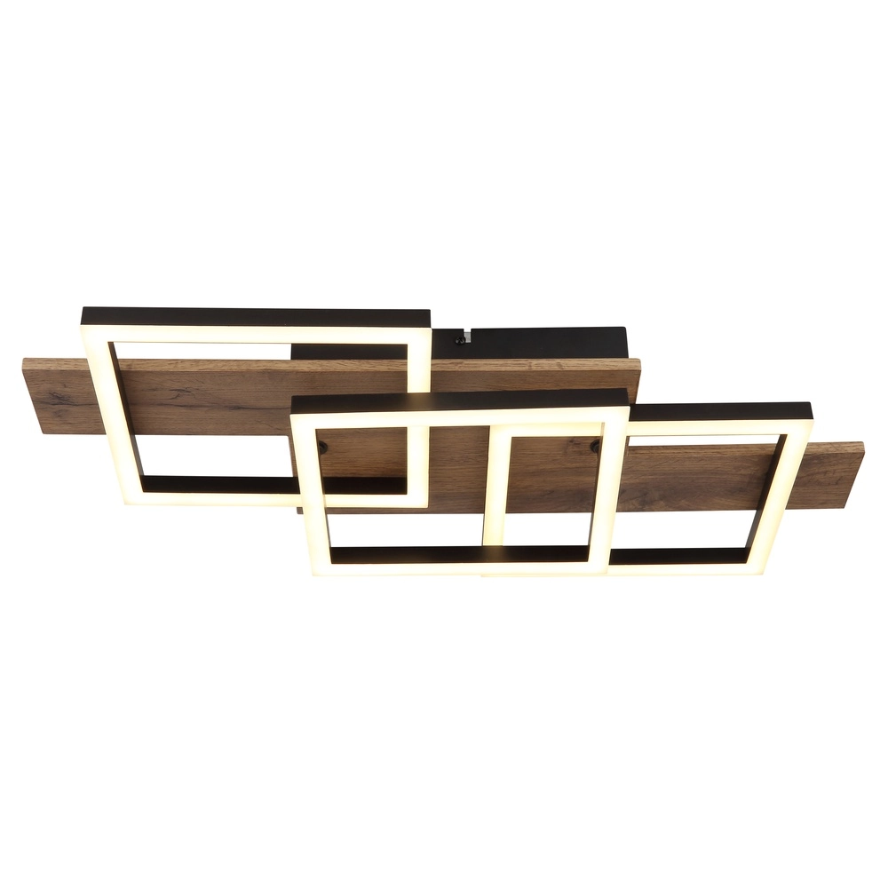 Lampe de plafond à design Jeffry noir avec bois 58 cm Globo 9007371510597