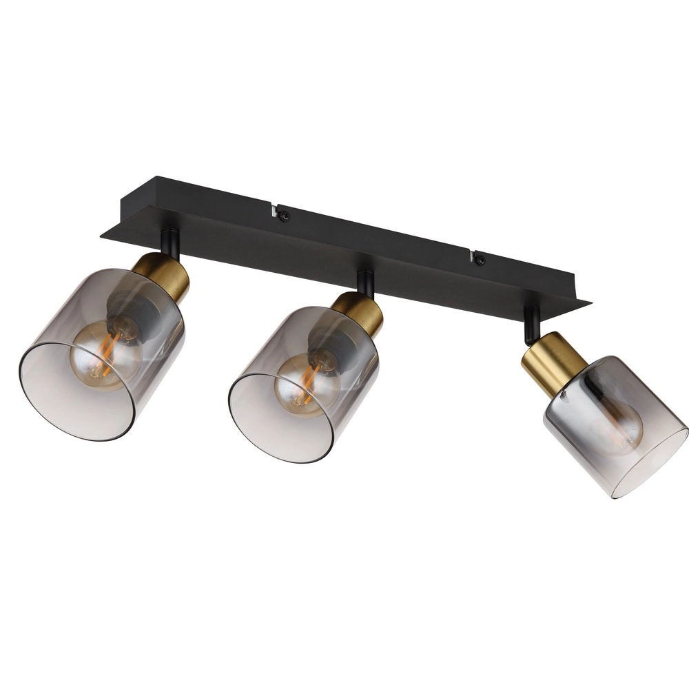 Lampe de plafond à 3 lumières Hollsy noir avec verre fumé Globo 9007371448852