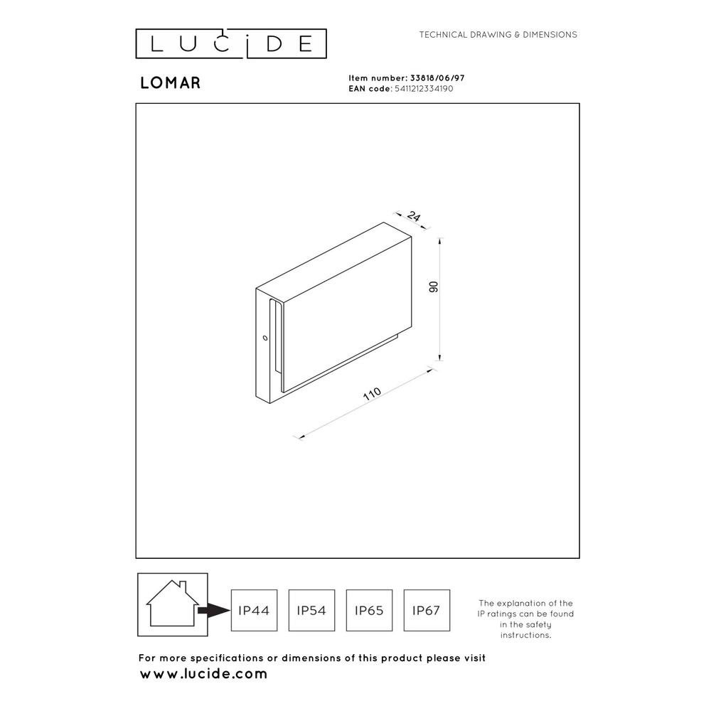 Lampe murale élégante Lomar 6W - 2700K brun rouille Lucide 5411212334190