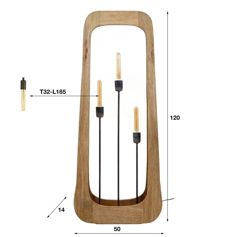 Lampe de sol en bois Bray 3x E27 - bois de manguier Lyora 8716803511422