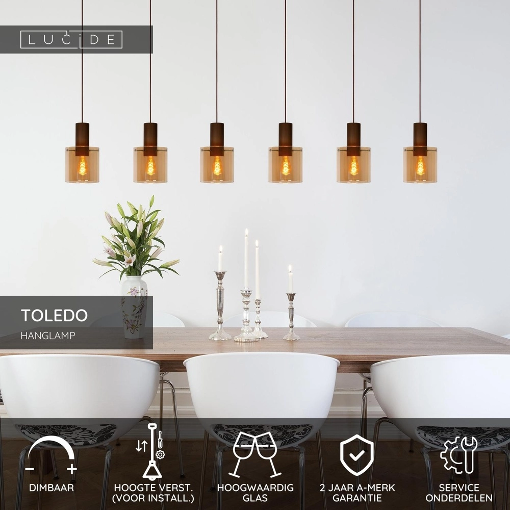 Lampe suspendue Toledo Verre ambré à 3 lumières Lucide 5411212740854