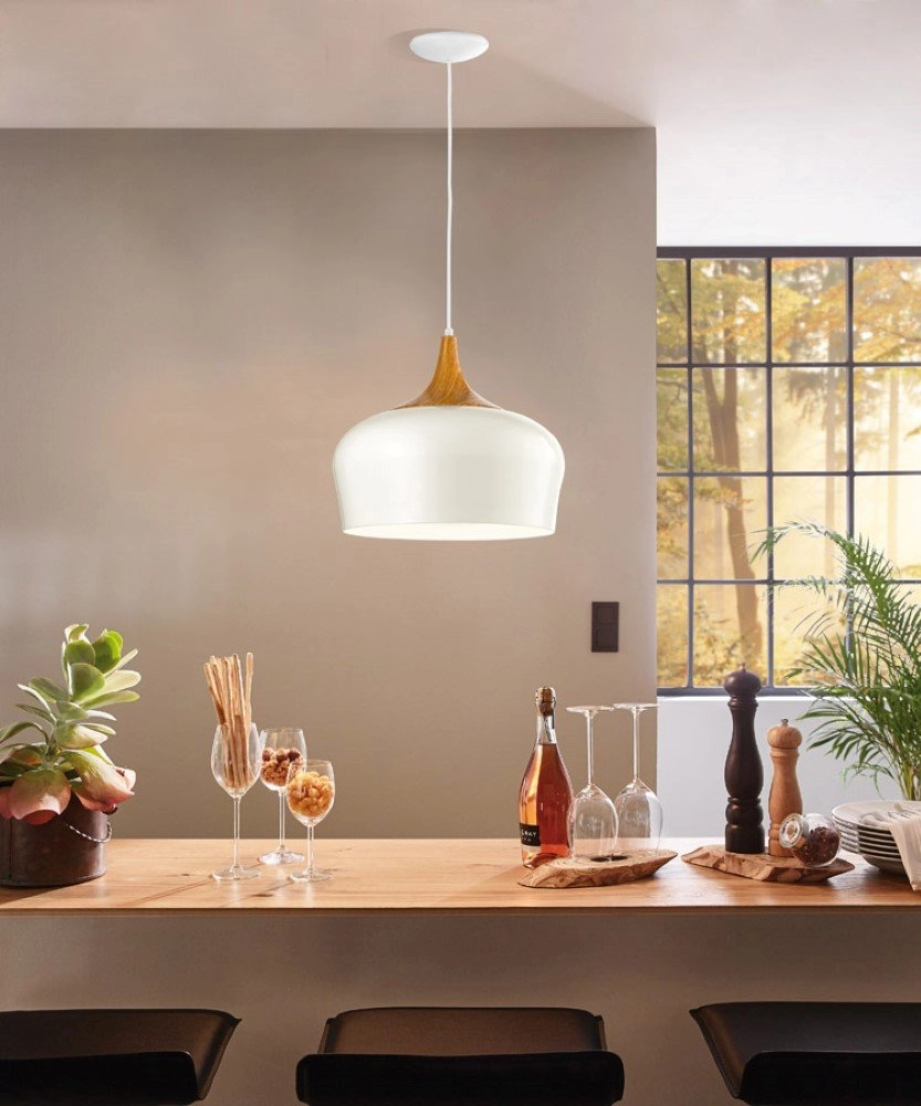 Lampe à suspension Obregon blanc avec du bois marron Eglo 9002759953836