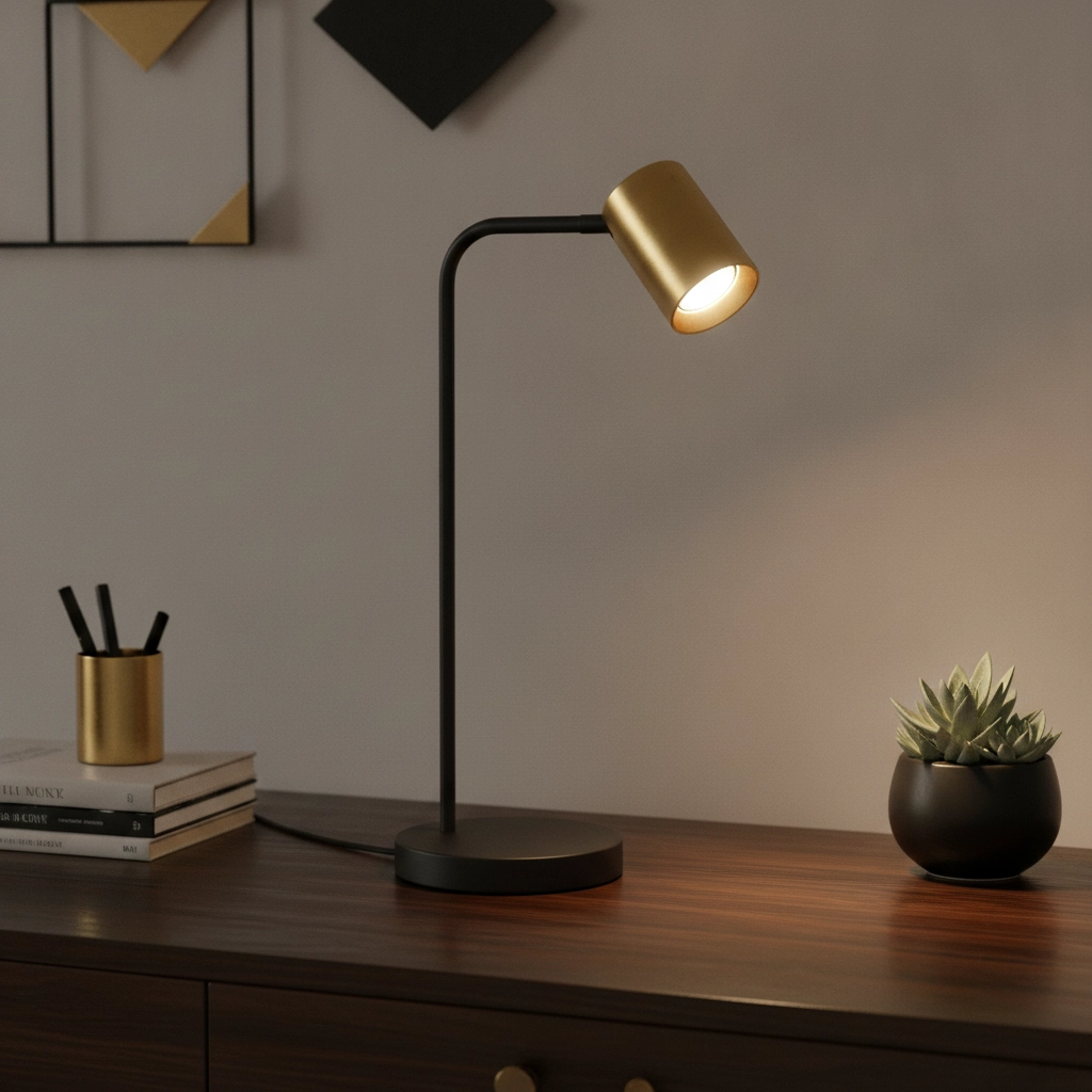 Lampe de table design Megano noir avec or