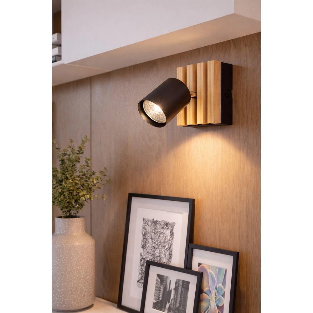 Projecteur moderne Cembrano Noir simple avec bois Eglo 9008606389049