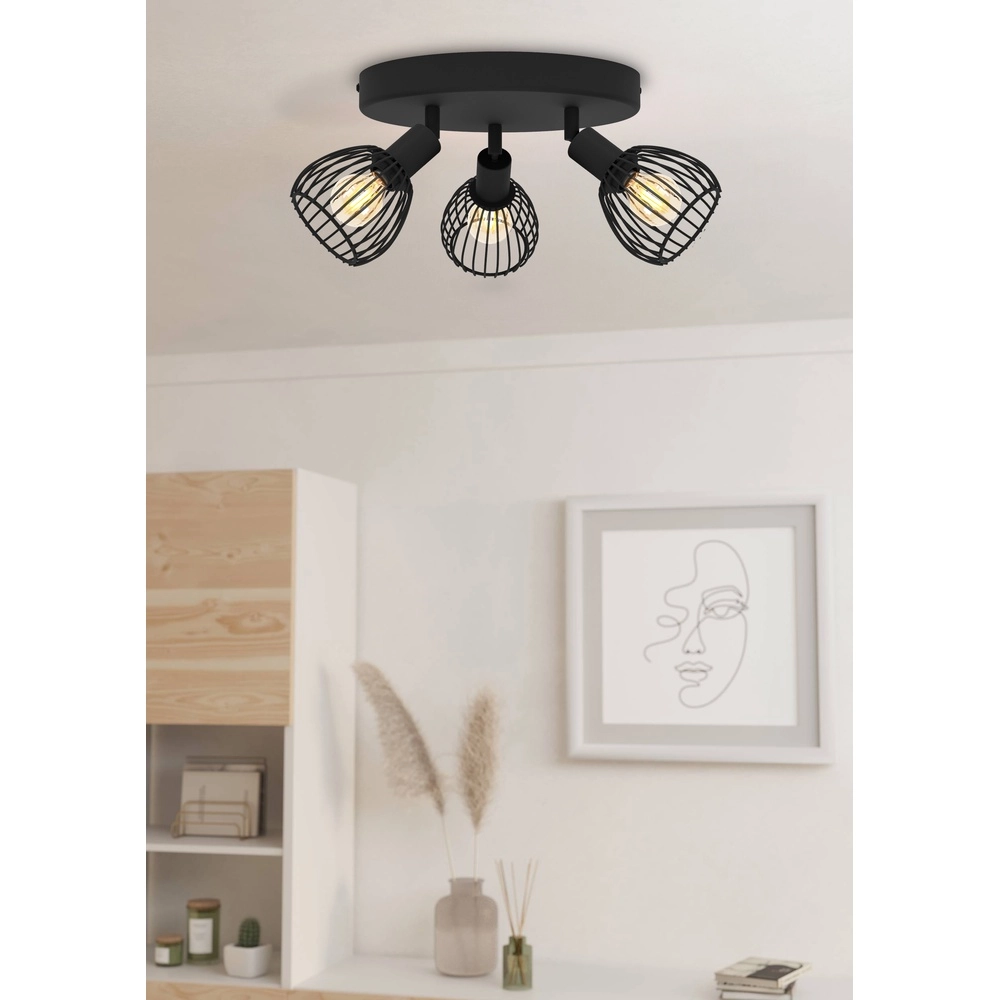 Projecteur à lampe à fil à trois lumières Sonnino noir - E14 Eglo 9008606306046