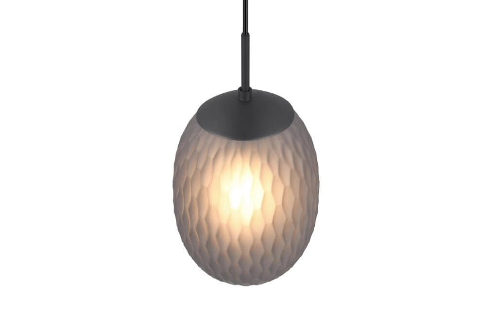 Lampe à suspension en verre Facette avec verre fumé nervuré Trio 4017807616828