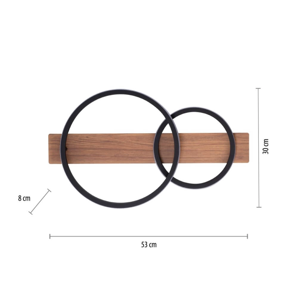 Plafonnier Trooper noir avec bois 53cm Just Light 4043689982188