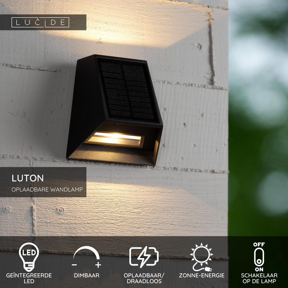 Lampe murale Luton Noir solaire Lucide 5411212152107