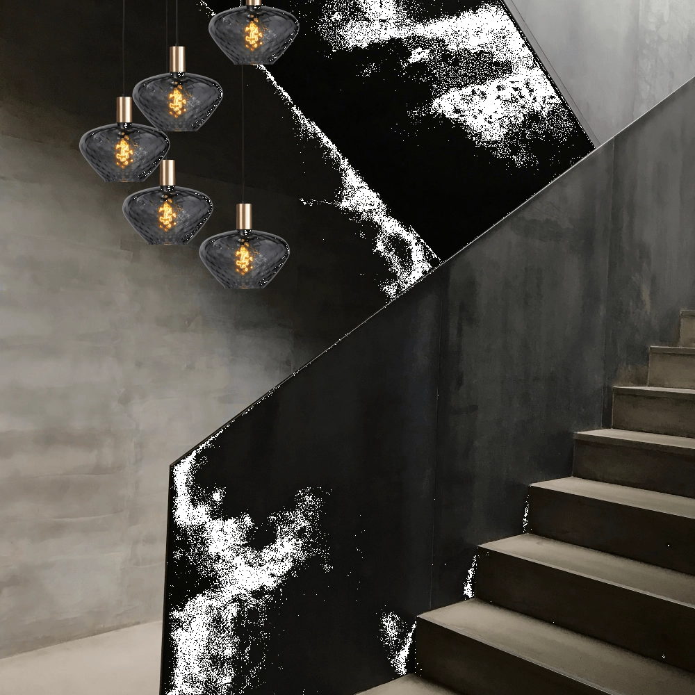 Suspension loft 5 lumières - dorée - Porto avec des verres à fumée Blossom Masterlight 8718121271095