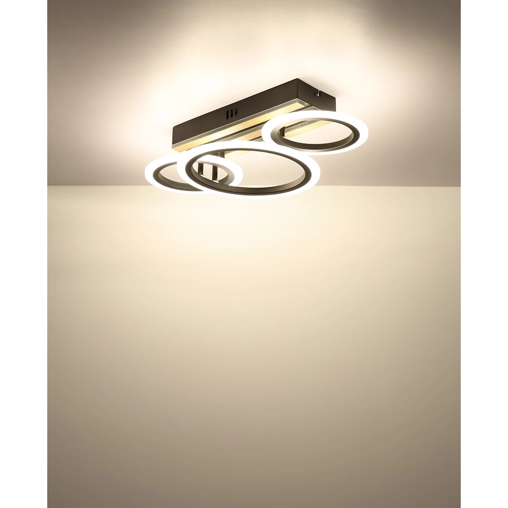 Lampe de plafond Blevins Noir avec 3 anneaux en bois Globo 9007371575169